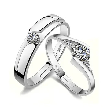 En-gros de argint 925 moda strălucitoare de cristal lovers inele de nunta bijuterii femei bărbați deschis deget inelul picătură de transport maritim