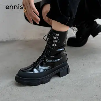 ENNIS 2020 Moda din Piele Cizme Martin Negru de sex Feminin Platforma Cizme Dantela-Up Femeie Albă Cizme Toamna Iarna Pantofi A0008