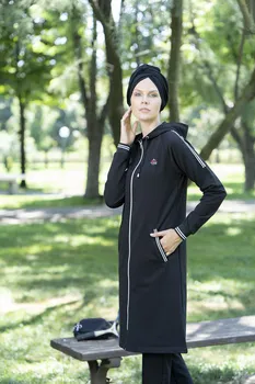 Eofashion Islamic Sportwear Maneca Lunga Costum Negru Complet Acoperite Cu Sweatwear Hijab Și Pantaloni Largi Gama De Dimensiuni Femeile Musulmane