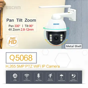 ESCAM Q5068 H. 265 5MP Pan/Tilt/Zoom 4X WiFi Impermeabil cu coajă de metal Suport Camera IP ONVIF Două Talk Fel de Viziune de Noapte