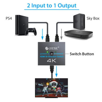 ESYNiC 2 Port Bi-Directional HDMI Switcher HDMI Splitter Sprijină 4K 3D Ultra HD Pentru PS3 PS4 Blu-Ray, DVD, tv Satelit Xbox