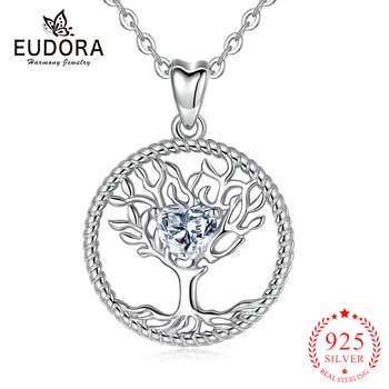Eudora Argint Copac de Cristal Colier Pomul vieții Pandantiv Cubic zirconia Farmec Bijuterii pentru femei D447
