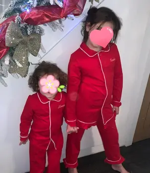 Familia crăciun pijamale 2020 băieți copilul fete pijamale zburli volan pijamale bumbac 100 roșu pijama set