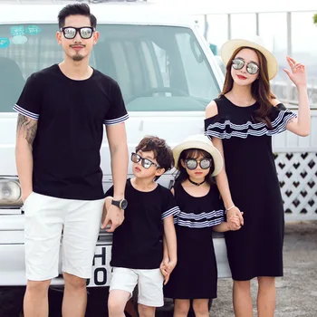 Familia haine 2019 Vara Familie Haine de Potrivire Mama Fiica Dress Tatăl, Fiul Bumbac T-shirt Îmbrăcăminte de Familie