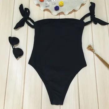 Fara bretele-O Bucata costum de baie negru cravată maneca sexy femei body plaja porți de-o bucată modestă de fitness, costume de baie costume de baie