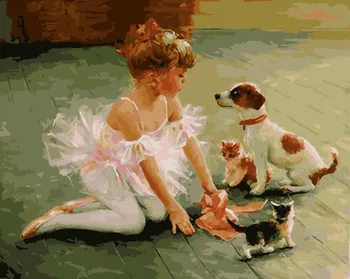 Fara rama tablouri de numere tablou pictura in ulei pe panza pentru decor acasă animal pictura 4050 fată și câine