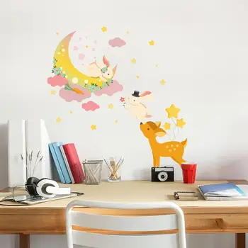 Fawn Luna Iepurasul Desene animate Dormitor Decorativ Autocolant de Perete Tapet Camera Copiilor de Grădiniță Perete Decal pentru Copii Decor Acasă