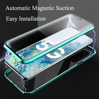 Față-verso de Sticla Metal Caz de Telefon Pentru Samsung Galaxy A91 A71 A51 A81 A21 s Acopere rezistent la Șocuri Aluminiu Bara de protecție Caz de Sticlă