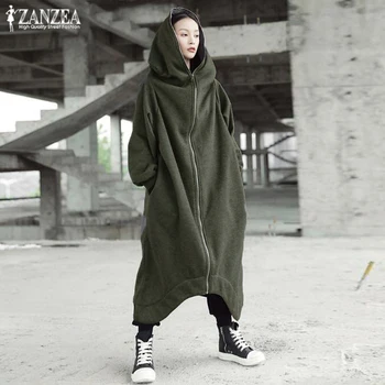 Femei cu Glugă Paltoane Jachete 2021 ZANZEA Plus Dimensiunea Femei Maneca Lunga Zip Jachete Lungi Doamnelor Îmbrăcăminte de Iarnă Subțire Geci