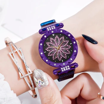Femei De Brand De Lux Magnetic Ceasuri Norocos Flori Brățară Ceas Moda Doamnelor Geometrice De Suprafață Din Cuarț Relogio Feminino
