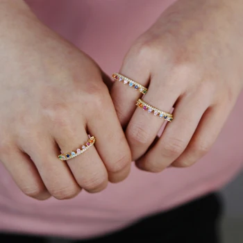 Femei de moda cz inel curcubeu colorate cubic zirconia subțire de logodna trupa femei trendy bijuterii