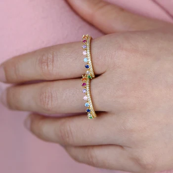 Femei de moda cz inel curcubeu colorate cubic zirconia subțire de logodna trupa femei trendy bijuterii