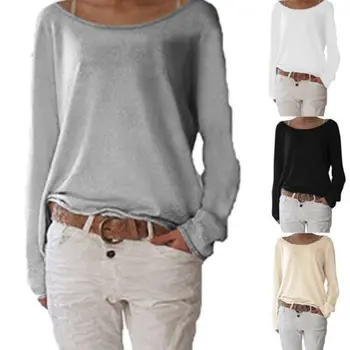 Femei De Moda Supradimensionate Liber Maneca Lunga Tricou Baggy Plus Topuri Casual Solidă Tricou