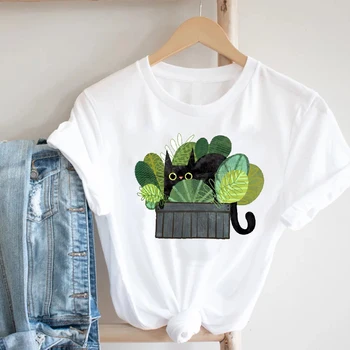 Femei de Îmbrăcăminte de Primăvară-Vară de Moda Pisica Animale de Desene animate Drăguț Animal 90 Haine Print Tee Top Tricou Femei Graphic T-shirt