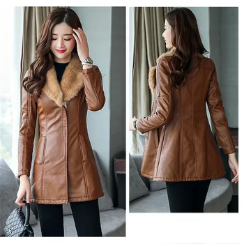 Femei faux din piele haina plus dimensiune slim coreean maneca lunga Plus catifea PU haina 2019 toamna iarna noua moda caldura jacheta LR575