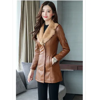 Femei faux din piele haina plus dimensiune slim coreean maneca lunga Plus catifea PU haina 2019 toamna iarna noua moda caldura jacheta LR575