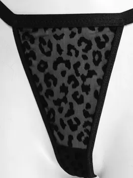 Femei Femei Leopard Print Exotic Seturi de Lenjerie Vedea Prin Ochiuri Două Piese Bikini Lenjerie Sutien cu T-Spate Boxeri Chiloți