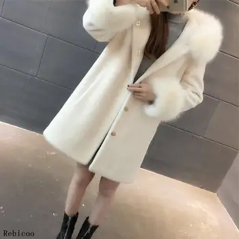 Femei Jacheta de Iarna blana fals Tunsul Oilor Haină de Blană de Vulpe Guler de Streetwear Cald Gros de Îmbrăcăminte Casual