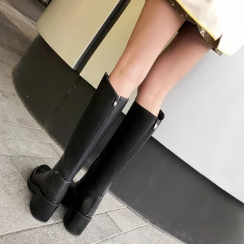Femei pe genunchi-cizme înalte din Piele naturala pantofi plus dimensiune 22-27 cm lungime 6 cm toc piele de vaca toamna și iarna cald pantofi de pluș