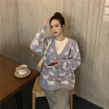 Femei Pulover Tricotate Cardigan Drăguț Violet Femei Haina De Oaie Model Tricotate Supradimensionate Jacheta Coreean Toamna Cu Maneci Lungi Trage De Femme