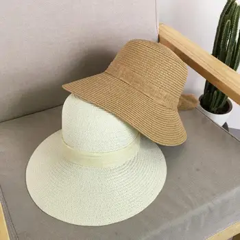 Femei Pălării pe Cap, Doamnelor Fata de Paie Dischetă de protecție Solară Fundita Vara 2019 Noua Moda Elegant Simplu Vacanță pe Litoral Solid