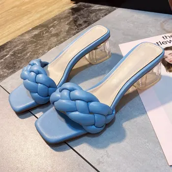 Femei Sandale Pantofi de Moda Alb Albastru Papuci de casă Doamnă Înaltă Calitate Țese sandale, Pantofi cu Toc Femei Aluneca pe Încălțăminte Flip Flops