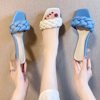 Femei Sandale Pantofi de Moda Alb Albastru Papuci de casă Doamnă Înaltă Calitate Țese sandale, Pantofi cu Toc Femei Aluneca pe Încălțăminte Flip Flops