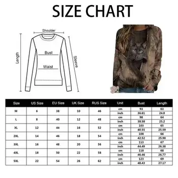 Femei T-Shirt cu Maneca Lunga Bluze 2021 Cat de Imprimare Tricouri frumoase de Primăvară Bază Casual, O-Neck Tee Pulover Vrac Topuri pentru Femei