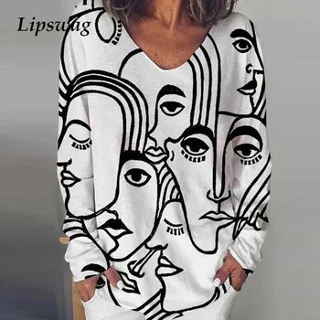 Femei Toamna Elegant Abstract Print V-Neck Bluza Camasa Maneca Lunga Pulover Vrac Topuri 2020 Casual Streetwear Plus Dimensiune Blusas