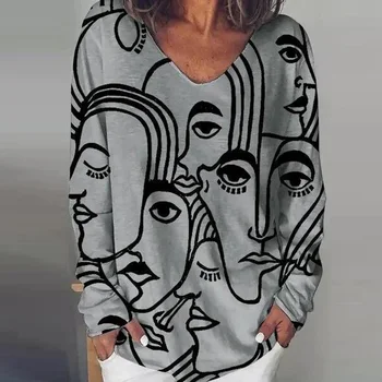 Femei Toamna Elegant Abstract Print V-Neck Bluza Camasa Maneca Lunga Pulover Vrac Topuri 2020 Casual Streetwear Plus Dimensiune Blusas