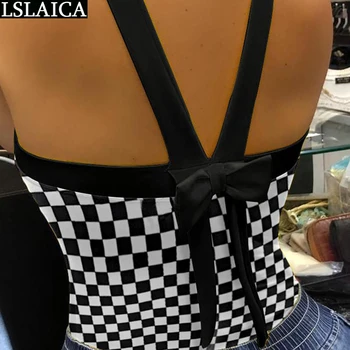 Femei Topuri De Vară 2020 Casual Carouri De Imprimare De Moda Arc Spate Decorate Top Sexy Backless Tricotate Doamnelor Rezervor De Top Streetwear
