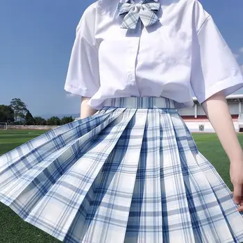 Femei Vara Blue Ocean O-linie Talie Mare Plisata Fusta Carouri & Tie Harajuku Liceu Japonez Delicios Fete Fuste Mini Set