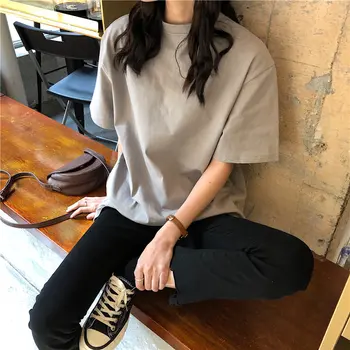 Femeie de moda t-shirt 2021 Vara tricou Nou Soft Gratuit Vrac Vânzare Fierbinte Solide de Femei Proaspete, Naturale Scurtă Cămașă de Bază 9702