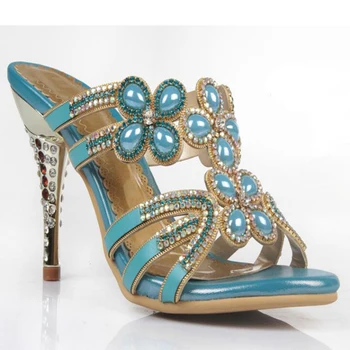Femeile 2019 Vara Noi Corium Toc Subțire De Mare Stras Moda Papuci Din Piele Adevărată Cristal De Dimensiuni Mari 41 42 Sexy Sandale Pantofi