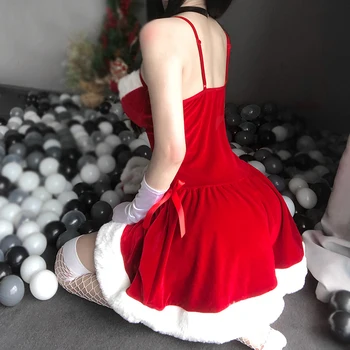 Femeile Crăciun Moș Crăciun Roșu Fără Mâneci Menajera Chelneriță Rochie De Iarna Xmas Party Cosplay Costum Sexy Uniforme