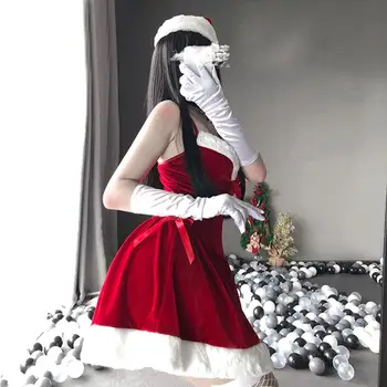 Femeile Crăciun Moș Crăciun Roșu Fără Mâneci Menajera Chelneriță Rochie De Iarna Xmas Party Cosplay Costum Sexy Uniforme