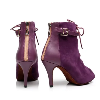 Femeile Dans latino Cizme Negre Purple Salsa Dans pantofi cu tocuri înalte 8.5 CM Toamna Iarna Fete Rumba, Samba pantofi de Dans
