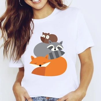 Femeile Grafic Fox Acuarelă Stil de Imprimare de Desene animate ' 90 Animal 90 Lady Haine Topuri Haine Teuri de Imprimare de sex Feminin Tricou T-Shirt