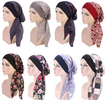 Femeile Musulmane Bumbac Imprimare Turban Pălărie Eșarfe Pre-Legat De Cancer Chimioterapie Cap Pălării Bandană Headwrap Pierderea Parului Accesorii