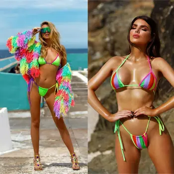 Femeile Triunghi Bandaj Bikini Căpăstru Căptușit Sutien Push-Up, Costume De Baie, Costume De Baie Pe Plajă Solid Culoare Curea Costum De Baie 2 Piese