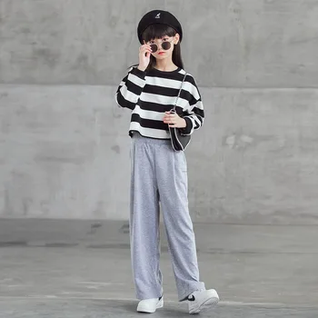 Fete Toamna Haine Casual Set 2020 Long Sleeve Stripe Shirt Set Top si Pantaloni coreean Teen Fete Bumbac Set de Două Piese, #9109