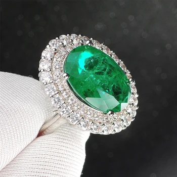 FFGems de Argint de Epocă create de Smarald verde roșu piatră mare Nunta Diamante mari Inele ovale pentru femei Cadouri Bijuterii Fine en-Gros