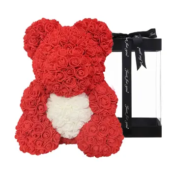 Fierbinte Cadou de Ziua Îndrăgostiților 25cm Trandafir Roșu Ursuleț de pluș PE Trandafir Artificiale Decor Nunta Îndrăgostiților Cadou Rose Urs Cu Cutie de Cadou