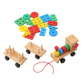 Fierbinte De Vânzare 2021 Copii Baby Jucarii De Lemn Tren Camion Set De Blocuri Geometrice Cadou Minunat Jucărie