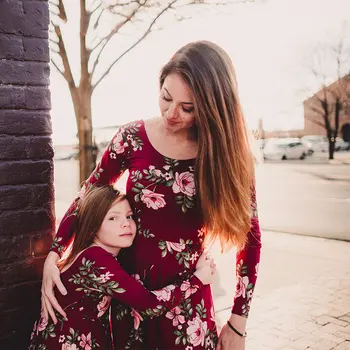 Fiica mama rochii de Vin Floral Lung Vestidos 2019 Mama și fiica haine Mama și fiica dress Familie de potrivire C0409