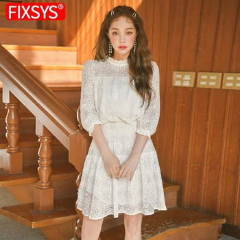 FIXSYS Elegant Dulce Rochie de Dantelă de Moda pentru Femei de Noapte Partid Colecta Rochii Talie-coreean O-gât Jumătate mâneci Kawaii Rochie Mini