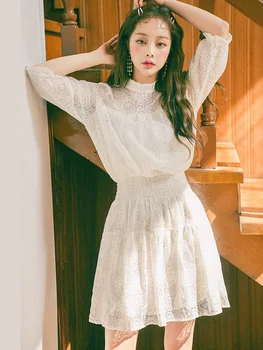 FIXSYS Elegant Dulce Rochie de Dantelă de Moda pentru Femei de Noapte Partid Colecta Rochii Talie-coreean O-gât Jumătate mâneci Kawaii Rochie Mini