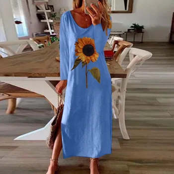 Floarea-soarelui de Imprimare 3D Split Vara Rochie de Toamna Femei Elegante 2020 Maneca Lunga Alb Plus Dimensiune Maxi Rochii pentru Femei Vestidos