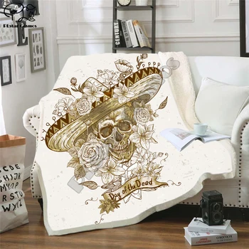 Flori craniu 3D lenjerie de Pat Outlet de bună calitate Pătură Sherpa Pătură de Catifea Pluș Cald Foaie de Desene animate Birou Pătura stil 002