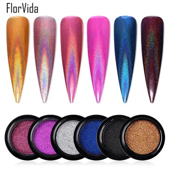 FlorVida 1 buc Nail Art Glitter Holografic Praf Chrome Pigment Pulbere de Păun de Aur Curcubeu Fulg pentru Unghii Manichiura Decoratiuni
